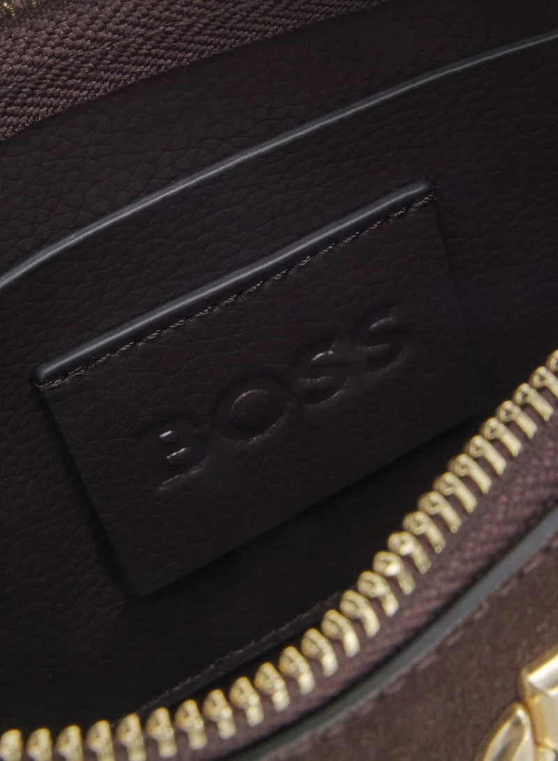 BOSS Dark Brown Suede shoulder bag with metallic Double B monogram for Women | Best Price UAE
