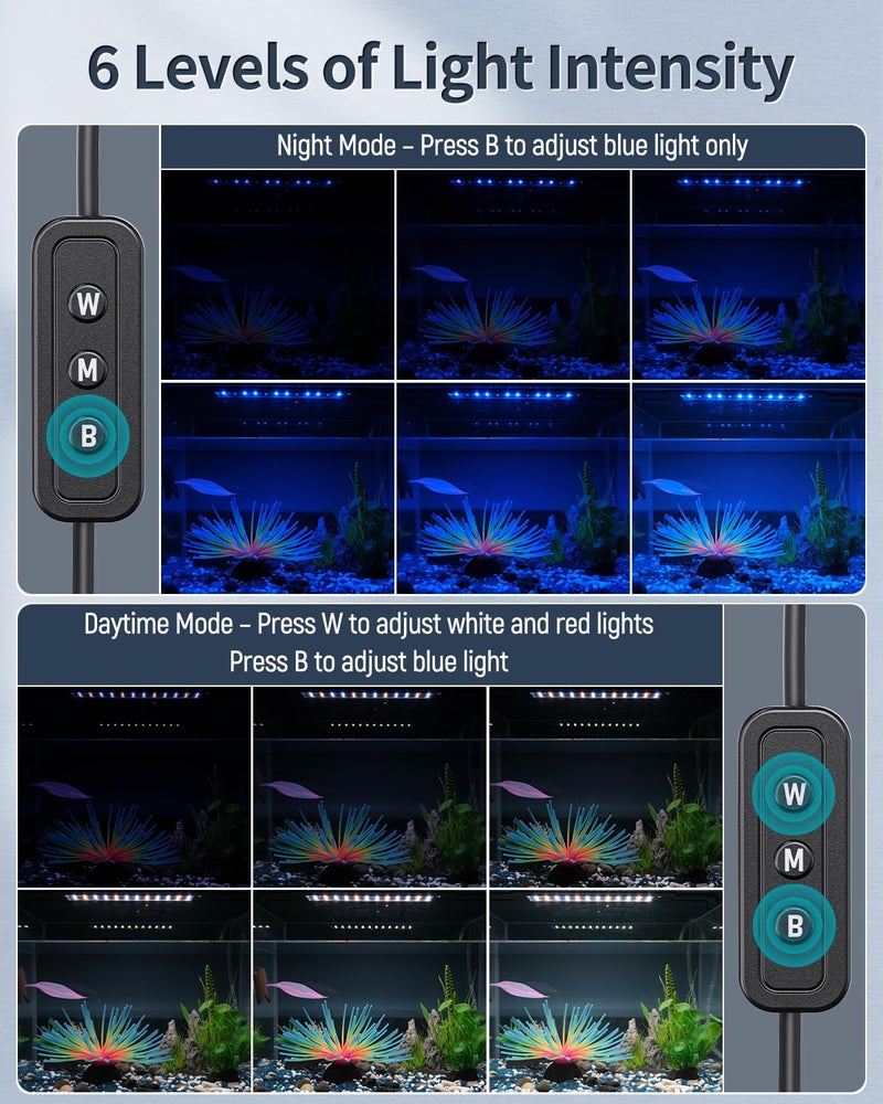Pawfly 6 W Aquarium LED Light for 6" to 10" Fish Tanks Extendable Fish Tank Light with Full Spectrum Brilliant White Blue Red Lights with Daytime & Night Modes and Adjustable Brightness - Image 3