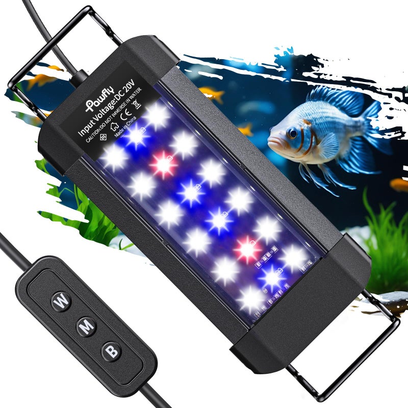 Pawfly 6 W Aquarium LED Light for 6" to 10" Fish Tanks Extendable Fish Tank Light with Full Spectrum Brilliant White Blue Red Lights with Daytime & Night Modes and Adjustable Brightness - Image 1