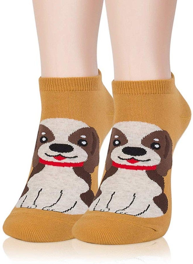 Malvina جوارب قطنية قصيرة للكاحل من مالفينا للنساء، مطبوعة برسومات حيوانات لطيفة (بني، مقاس حر) - (عبوة من قطعة واحدة) - Image 1