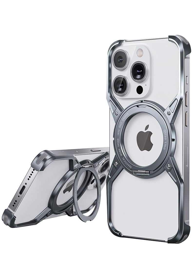 16 Pro Max Magnetic Aluminium Alloy 360° Stand Metal Frameless Phone Case for iPhone 16 Pro Max | X Shape Shockproof Bumper Cover | Slim & Durable Rimless Magnetic Case - Image 1