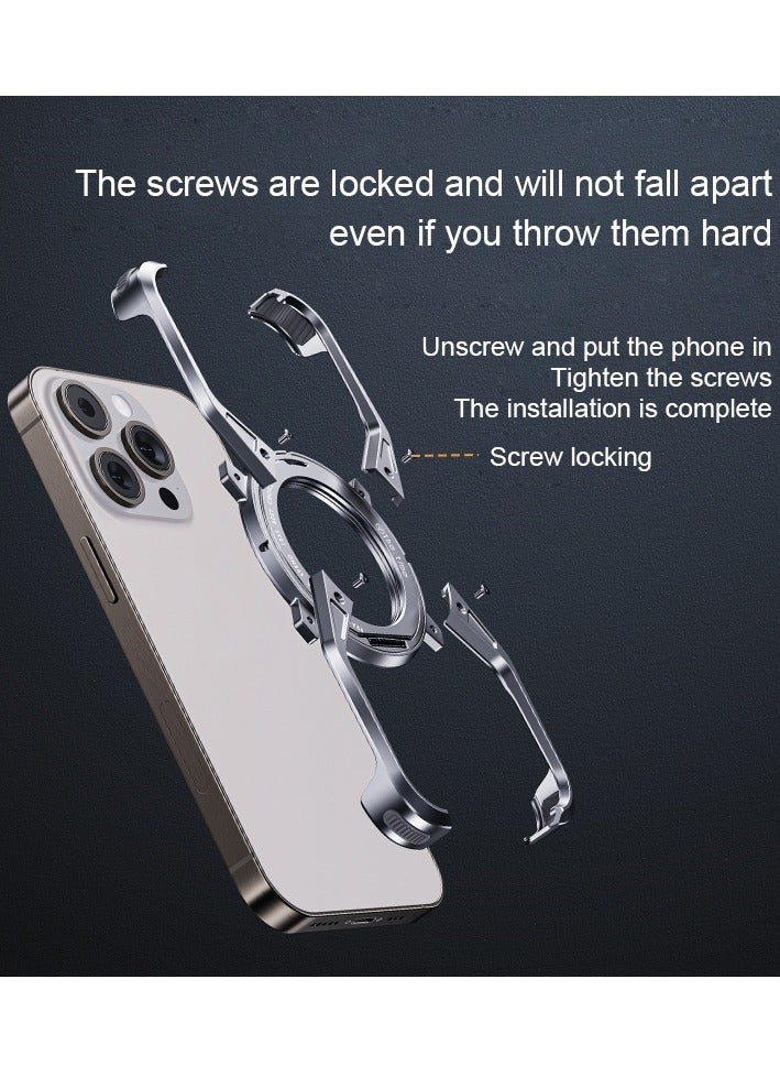 16 Pro Max Magnetic Aluminium Alloy 360° Stand Metal Frameless Phone Case for iPhone 16 Pro Max | X Shape Shockproof Bumper Cover | Slim & Durable Rimless Magnetic Case - Image 5