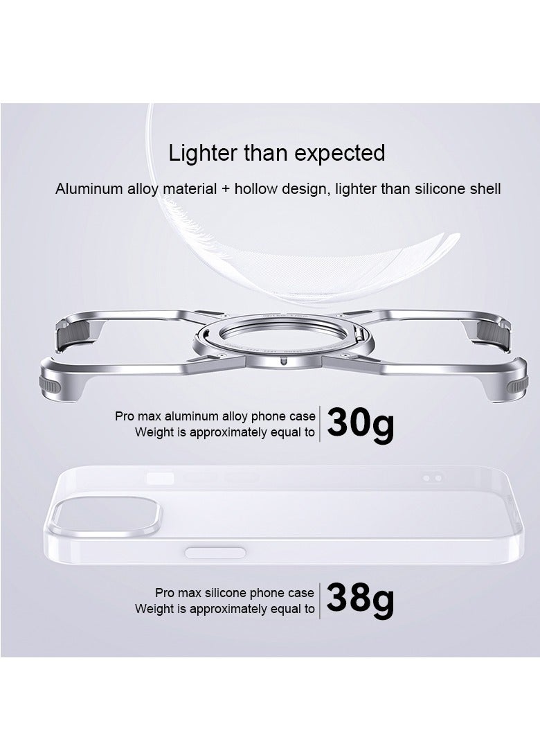 16 Pro Max Magnetic Aluminium Alloy 360° Stand Metal Frameless Phone Case for iPhone 16 Pro Max | X Shape Shockproof Bumper Cover | Slim & Durable Rimless Magnetic Case - Image 4