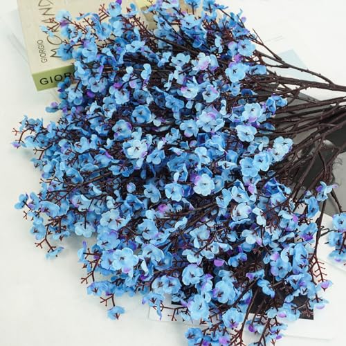 Uieke 6 Pcs Artificial Baby Breath Flowers Fake Gypsophila Bouquets Faux Silk Flower Real Touch Flowers for Wedding Farmhouse Decor DIY Home Party Office Kitchen Hotel Bathroom Garden Blue - Image 2