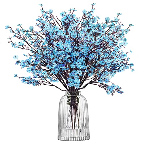 Uieke 6 Pcs Artificial Baby Breath Flowers Fake Gypsophila Bouquets Faux Silk Flower Real Touch Flowers for Wedding Farmhouse Decor DIY Home Party Office Kitchen Hotel Bathroom Garden Blue - Image 1
