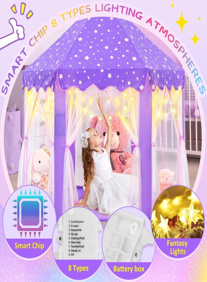 EVOIONOS Purple Girls Tent Indoor Kids Tent Princess Tent with Lights Play Tent for Girls Princess Castle Playhouse Tent Lavender Tent for Girls Princess Tent 55X53 Pair - Image 4