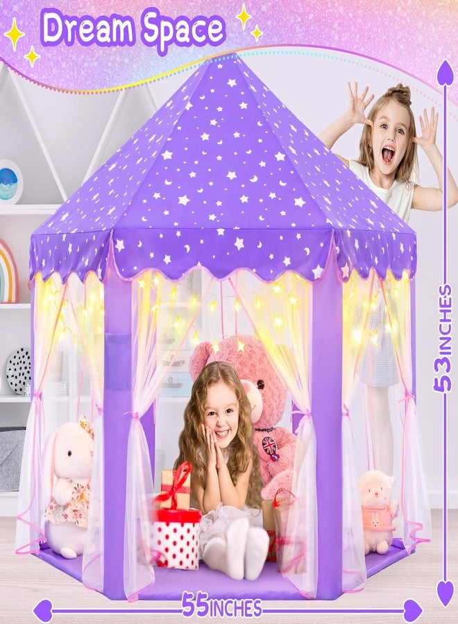 EVOIONOS Purple Girls Tent Indoor Kids Tent Princess Tent with Lights Play Tent for Girls Princess Castle Playhouse Tent Lavender Tent for Girls Princess Tent 55X53 Pair - Image 5