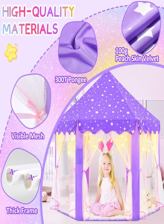EVOIONOS Purple Girls Tent Indoor Kids Tent Princess Tent with Lights Play Tent for Girls Princess Castle Playhouse Tent Lavender Tent for Girls Princess Tent 55X53 Pair - Image 3