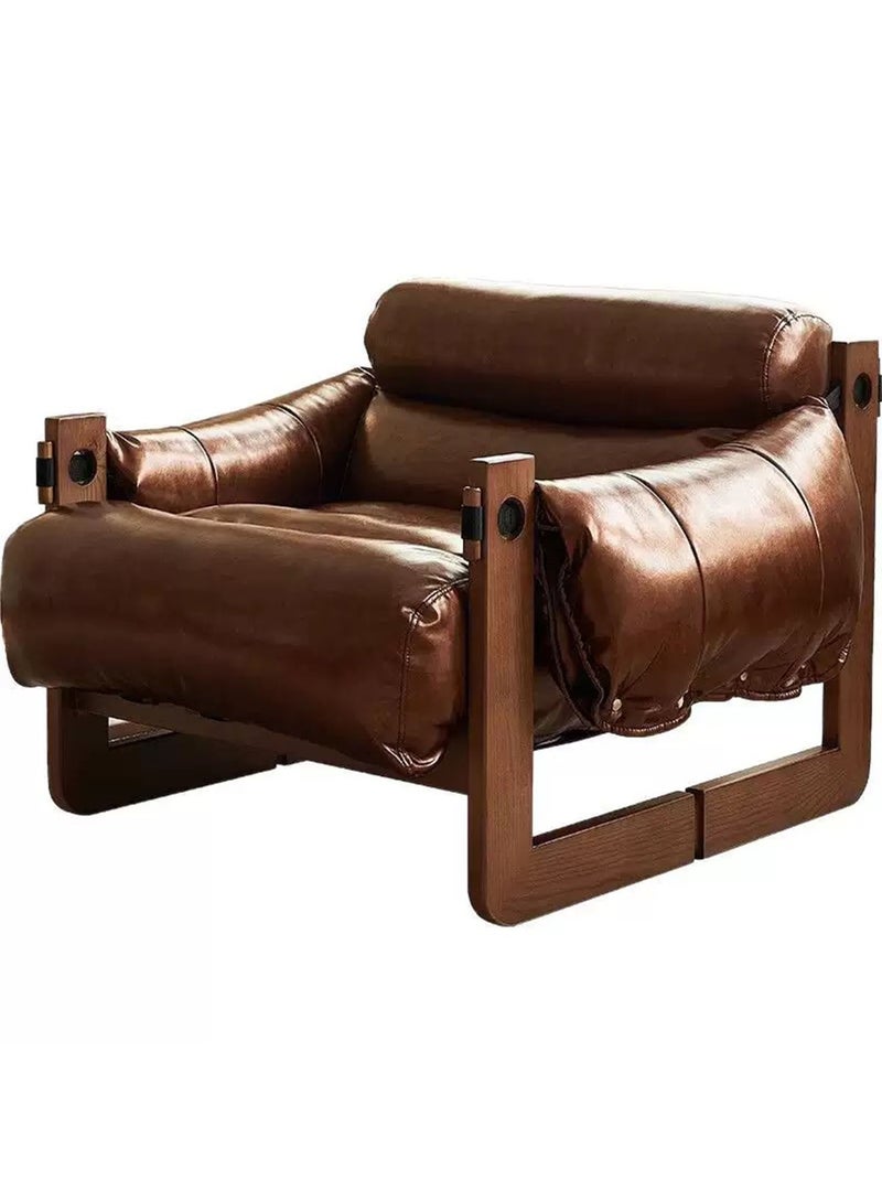 GT-Wheel Leather Armchair Wood Frame Modern Contemporary Design for Living Room Bedroom - Image 2