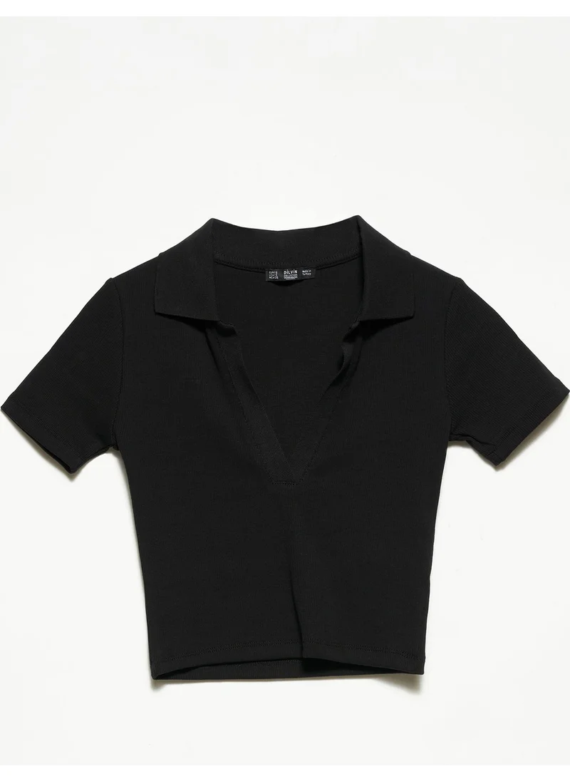 Dilvin 3775 Polo Neck Tshirt -Black