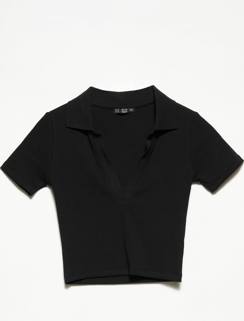Dilvin 3775 Polo Neck Tshirt -Black  - Image 1