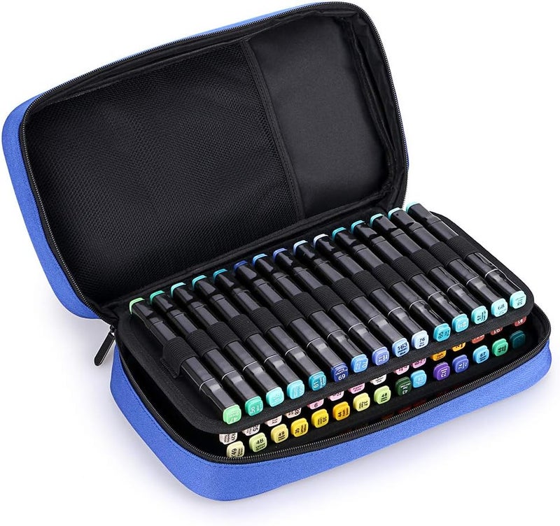 BTSKY 60 Slots Art Marker Carrying Case - Canvas Zippered Storage for Markers and Lipsticks (Blue) - Image 1