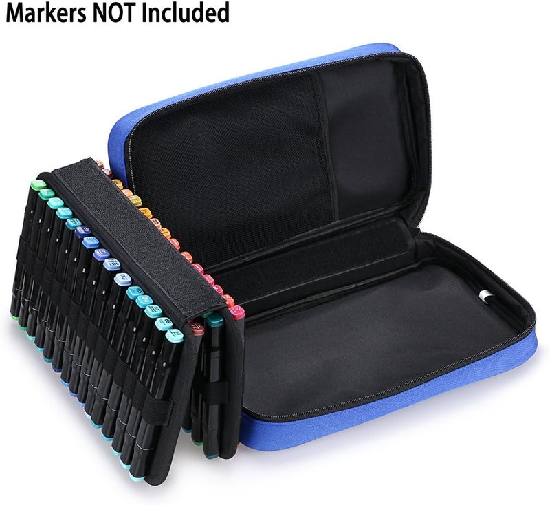 BTSKY 60 Slots Art Marker Carrying Case - Canvas Zippered Storage for Markers and Lipsticks (Blue) - Image 4