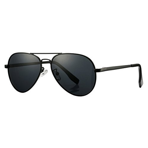 COASION Polarized Aviator Sunglasses for Juniors Small Face Women Men Vintage UV400 Protection Shades(Black Frame/Black Lens,52mm) - Image 1