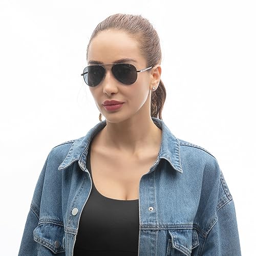 COASION Polarized Aviator Sunglasses for Juniors Small Face Women Men Vintage UV400 Protection Shades(Black Frame/Black Lens,52mm) - Image 2