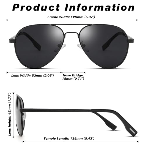 COASION Polarized Aviator Sunglasses for Juniors Small Face Women Men Vintage UV400 Protection Shades(Black Frame/Black Lens,52mm) - Image 5