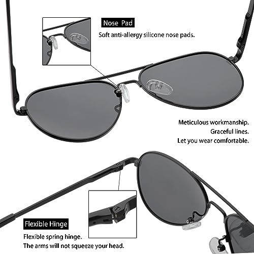 COASION Polarized Aviator Sunglasses for Juniors Small Face Women Men Vintage UV400 Protection Shades(Black Frame/Black Lens,52mm) - Image 4