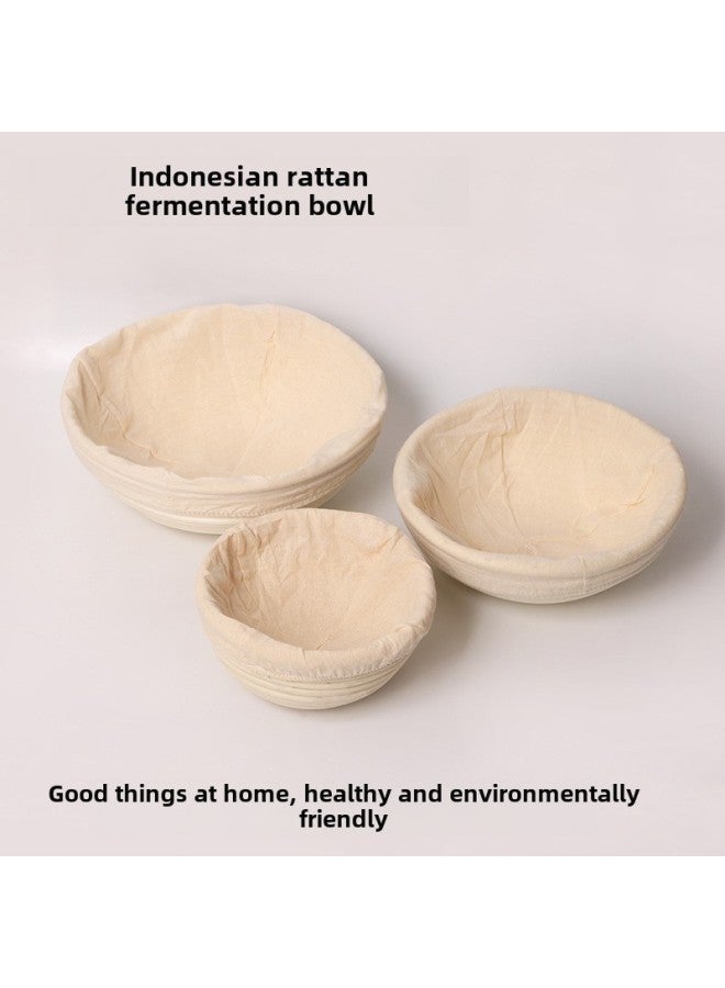 White Rattan Fermentation Basket European-style Vietnamese Rattan Basket Country Bread Indonesian Round Rattan Bowl Long Square Bread Baking Basket-Specifications:16*6cm (including Cloth Cover)-Color:Light Brown - Image 2