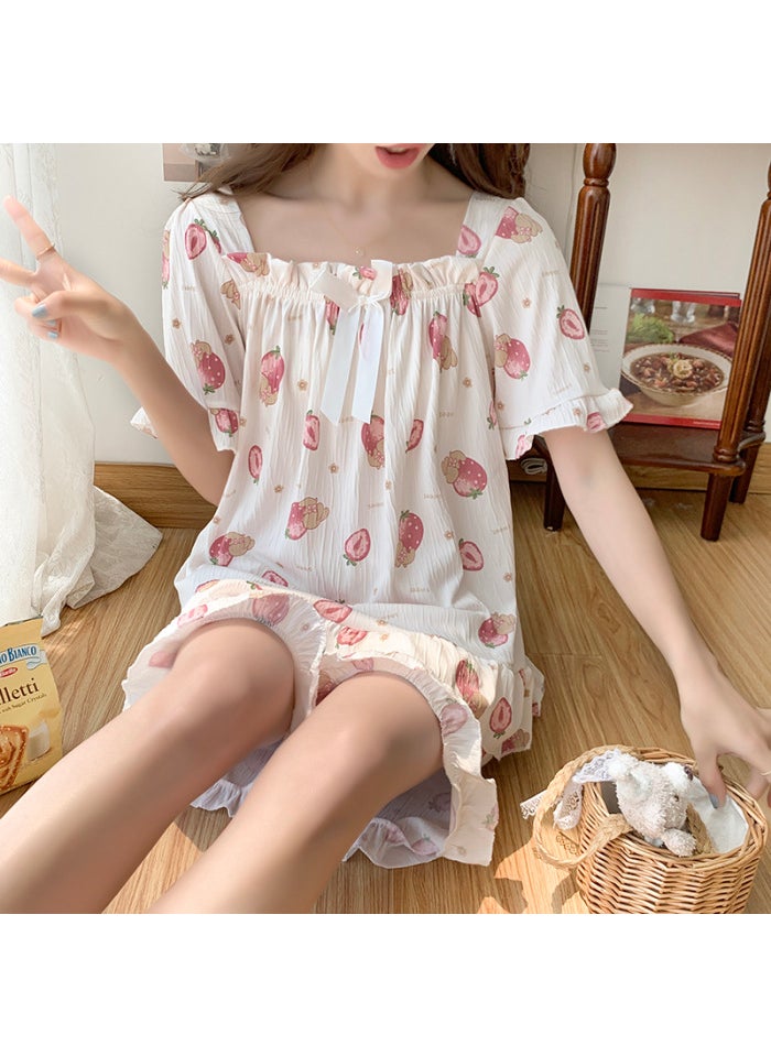 Generic - Summer Cotton Linen Short Sleeve Shorts Sweet Cute Casual Girl Loose Home Use Clothes Outdoor Home Hotel Bath Wedding Studio H5126# - Image 1