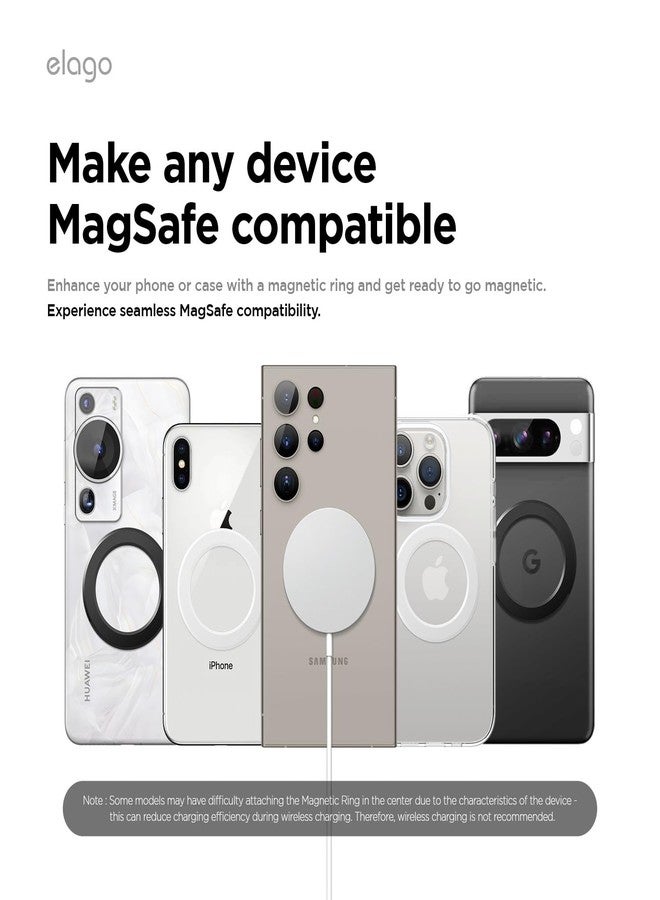 elago Magnetic Ring Compatible with MagSafe Accessories, 2 Pack Magnetic Sticker Rings for iPhone 17/16/15/14/13/12/11 Series, Galaxy Series, Magsafe Guide Included (Black) - Image 2