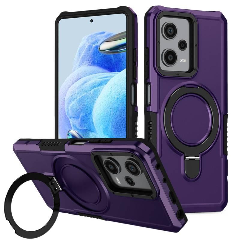 MS غطاء واقي بTPU+PC لـ Redmi Note 13 Pro مع مقاوم للصدمات وحماية من السقوط مع مقاوم للصدمات مع مقاوم لبصمات الأصابع مع حامل قابل للطي باللون بنفسجي بوظيفة حامل من مادة TPU باللون ال. - Image 1