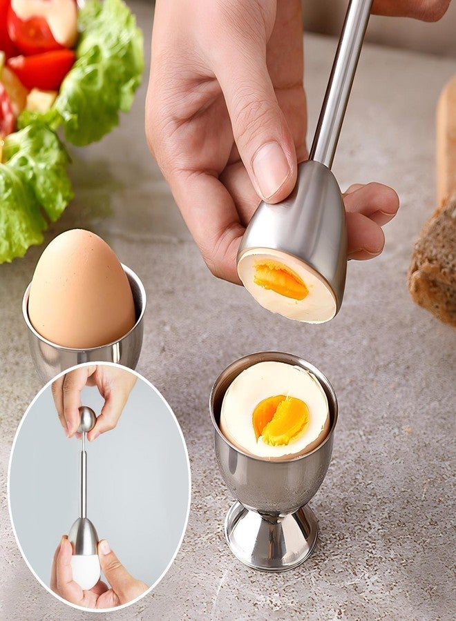 زيروديس مجموعة فتاحة بيض وقطاعة للبيض المسلوق نصف سلقة، تتضمن أكواب وملاعق بيض من الفولاذ المقاوم للصدأ، أداة مطبخ كاملة لإزالة القشرة، مناسبة لوجبة الإفطار - Image 3