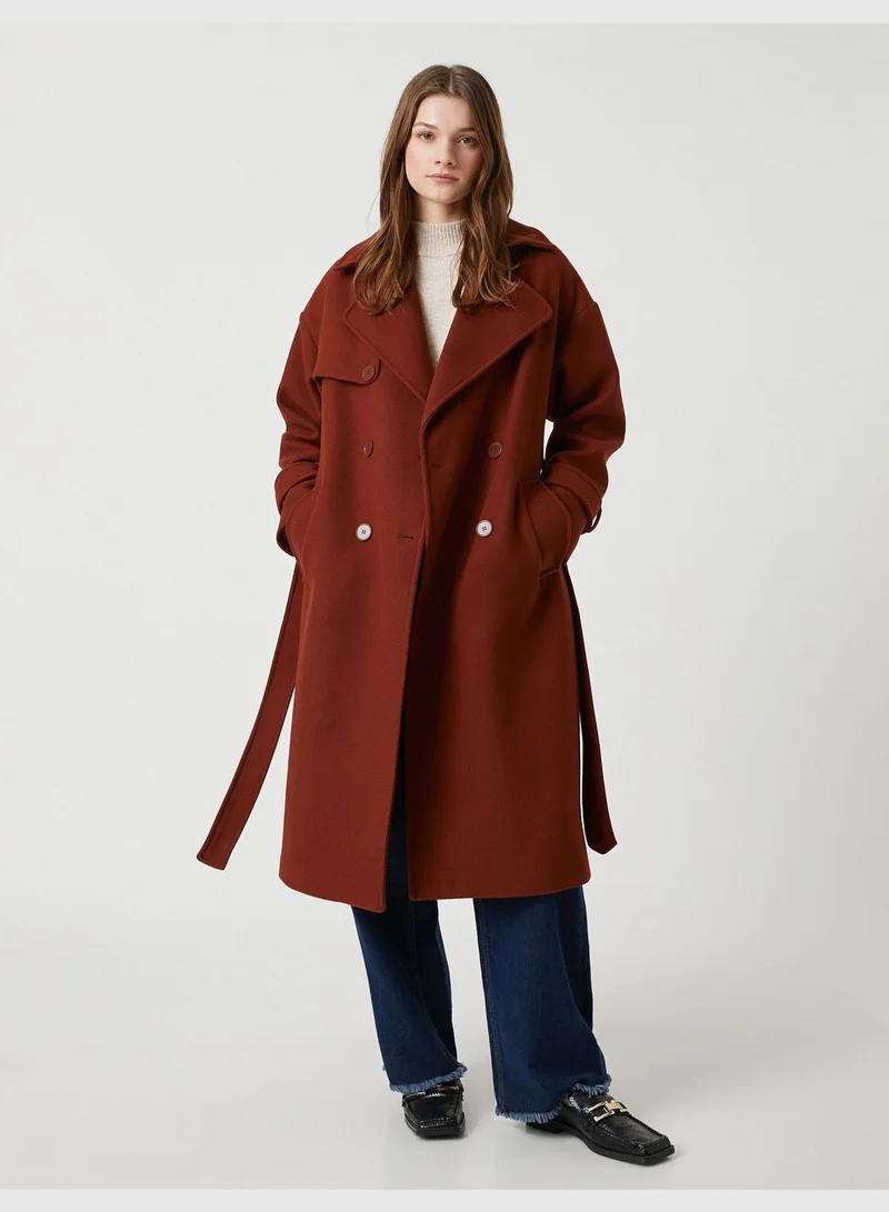 KOTON Button Pocket Oversized Double Breasted Coat