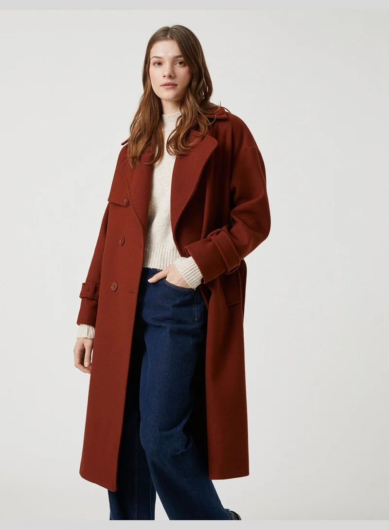 KOTON Button Pocket Oversized Double Breasted Coat