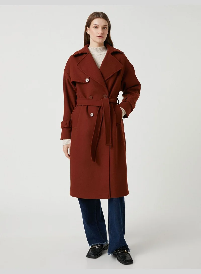 KOTON Button Pocket Oversized Double Breasted Coat