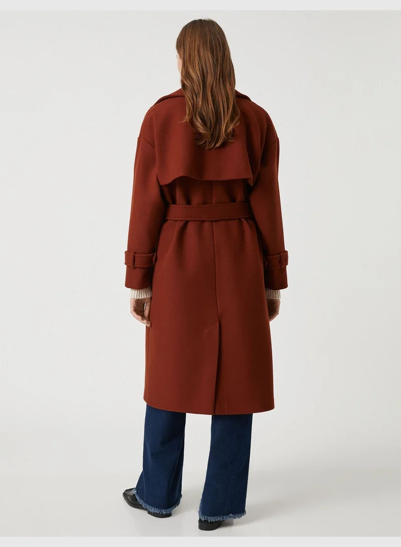 KOTON Button Pocket Oversized Double Breasted Coat