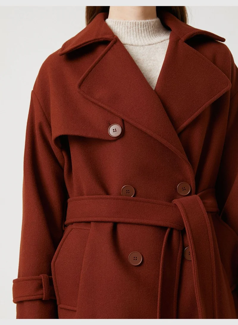 KOTON Button Pocket Oversized Double Breasted Coat
