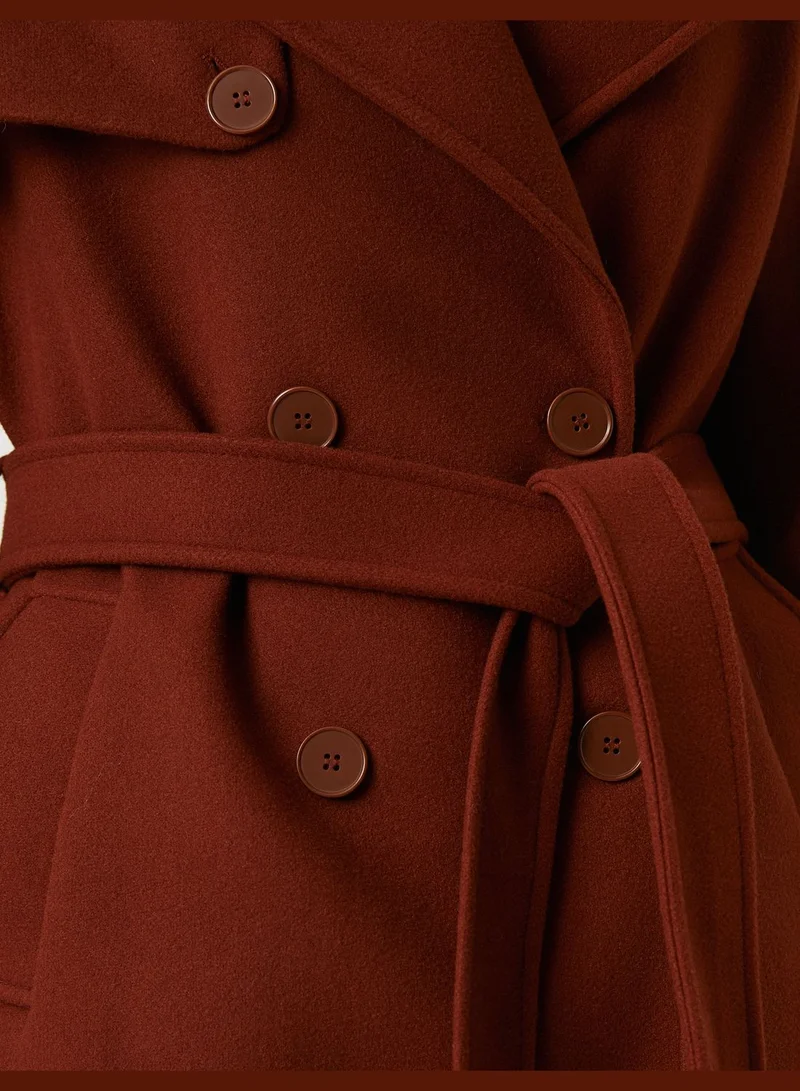 KOTON Button Pocket Oversized Double Breasted Coat