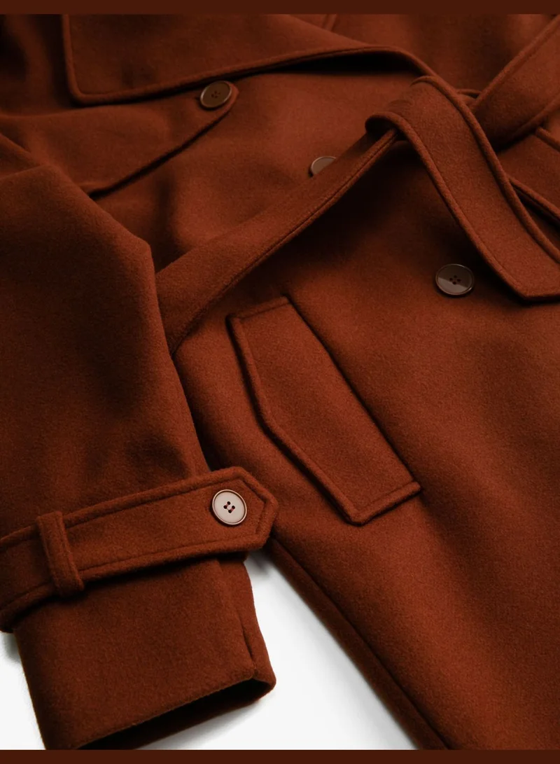 KOTON Button Pocket Oversized Double Breasted Coat