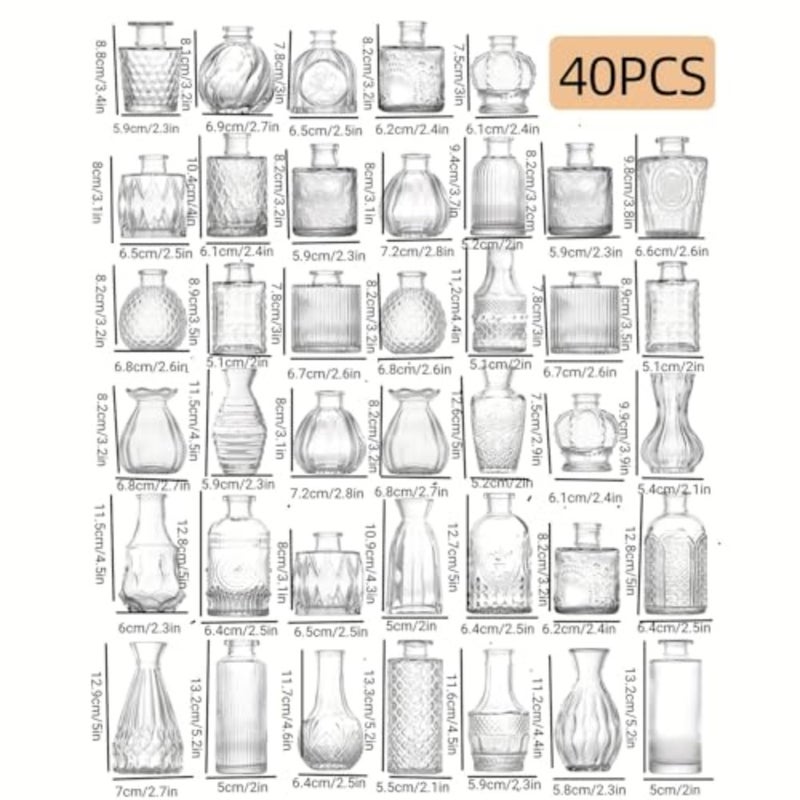 Glass Bud Vase Set of 40 Small Vases for Flowers, Clear Bud Vases in Bulk for Bouquets, Birthday Party, Anniversary, Wedding Transparent - Image 2