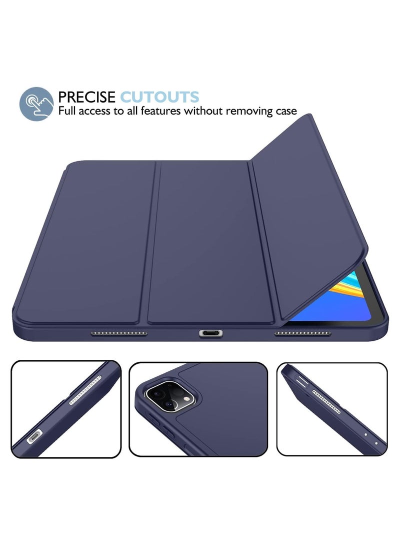 iPad Pro 11 Inch Case 2024 M4 with Pencil Holder, Trifold Stand with TPU Back Shockproof Case for iPad Pro 11 2024 Support Apple Pencil Pro/USB-C (Dark Blue) - Image 3