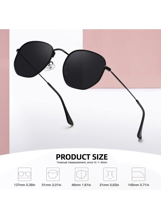 MEETSUN Polarized Hexagon Sunglasses for Women Men Polygon Square Sun Glasses UV400 Protection Metal Frame Black-Gray - Image 4