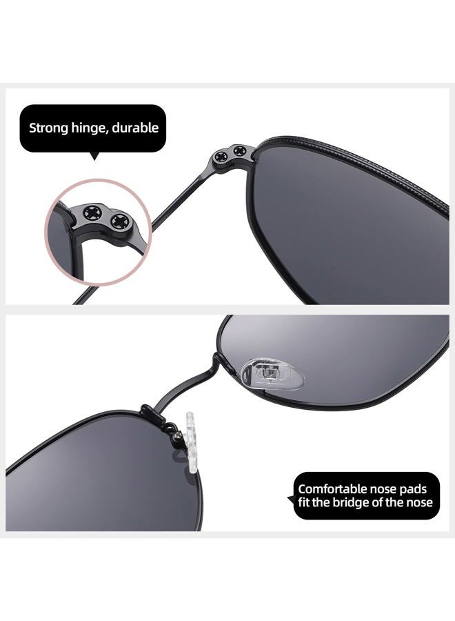MEETSUN Polarized Hexagon Sunglasses for Women Men Polygon Square Sun Glasses UV400 Protection Metal Frame Black-Gray - Image 5