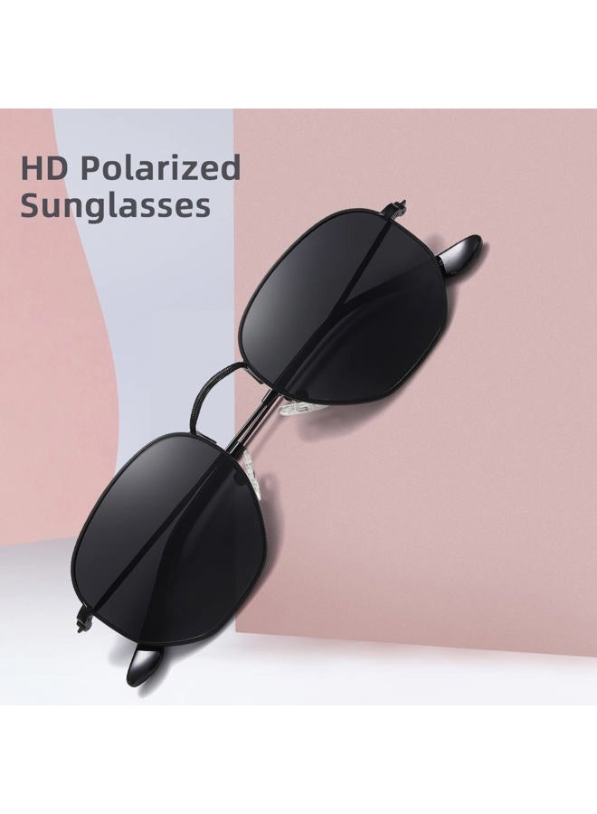 MEETSUN Polarized Hexagon Sunglasses for Women Men Polygon Square Sun Glasses UV400 Protection Metal Frame Black-Gray - Image 3