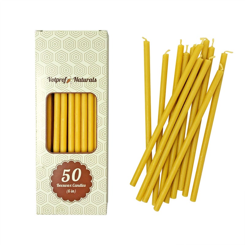 50 Natural 100 Pure Raw Beeswax Taper Candles 6 Honey Scent Birthday Cake Dripless Smokeless Nontoxic Cotton Wick