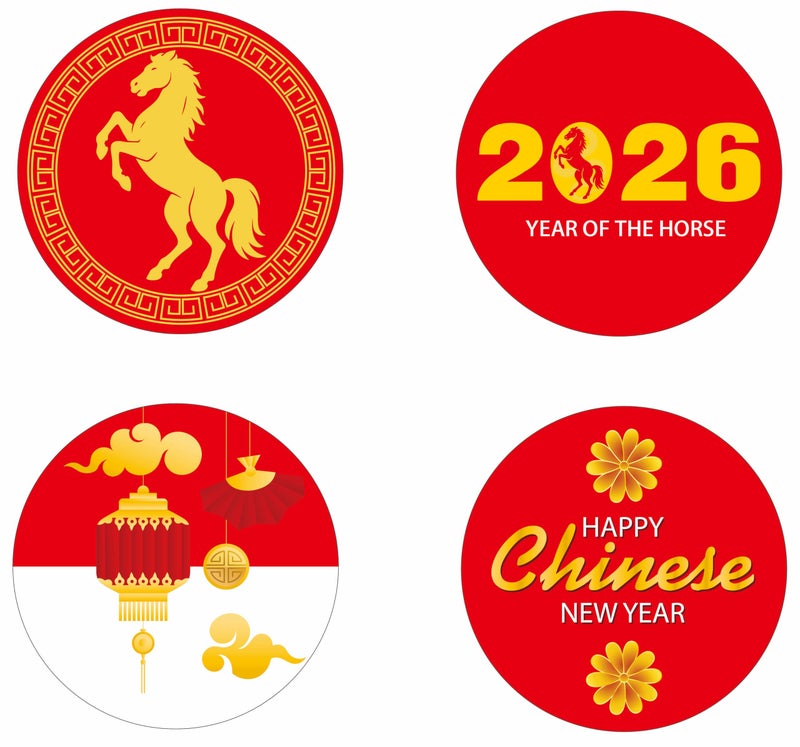 Ellzk 256 Pcs Chinese New Year Candy Sticker Favors Decor -2026 Year Of The Horse Sticker Decorations Horse Stickers Labels For Chocolate Chinese Lunar New Year Party Favor Supplies - Image 1