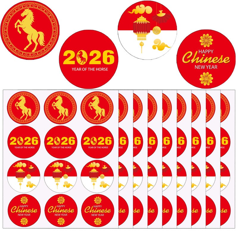 Ellzk 256 Pcs Chinese New Year Candy Sticker Favors Decor -2026 Year Of The Horse Sticker Decorations Horse Stickers Labels For Chocolate Chinese Lunar New Year Party Favor Supplies - Image 2