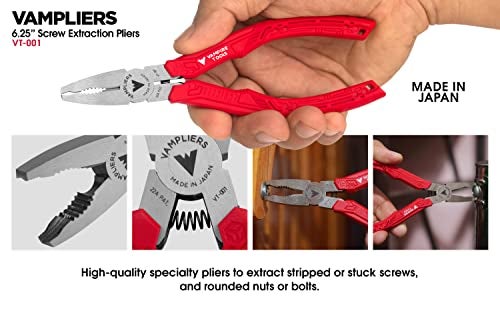 VAMPLIERS 4-PC Screw Extractor Pliers Set Made in Japan: 8" Linesman, 7.5" Long Nose, 6.25" Combination, 5" ESD Safe Mini Plier + Tool Pouch. Remove any Stripped/Damaged/Rusted Screws. - Image 4
