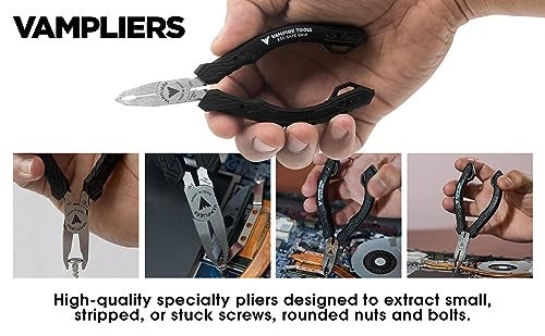 VAMPLIERS 4-PC Screw Extractor Pliers Set Made in Japan: 8" Linesman, 7.5" Long Nose, 6.25" Combination, 5" ESD Safe Mini Plier + Tool Pouch. Remove any Stripped/Damaged/Rusted Screws. - Image 5