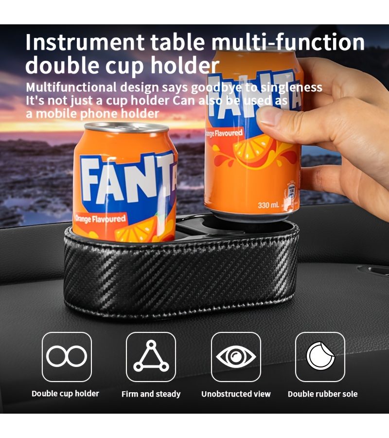 Black Leather Extra Large Car Dashboard Cup Holder Storage Box Creative Design - Image 3