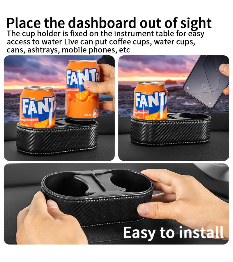 Black Leather Extra Large Car Dashboard Cup Holder Storage Box Creative Design - Image 1