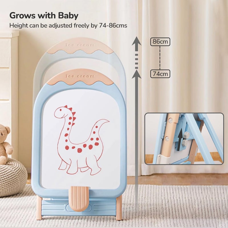 R for Rabbit Little Genius Candy Easel Board Set with Chair for Kids - Multifunctional Foldable Height Adjustable Drawing Activity Magnetic Board (Blue) - Image 3