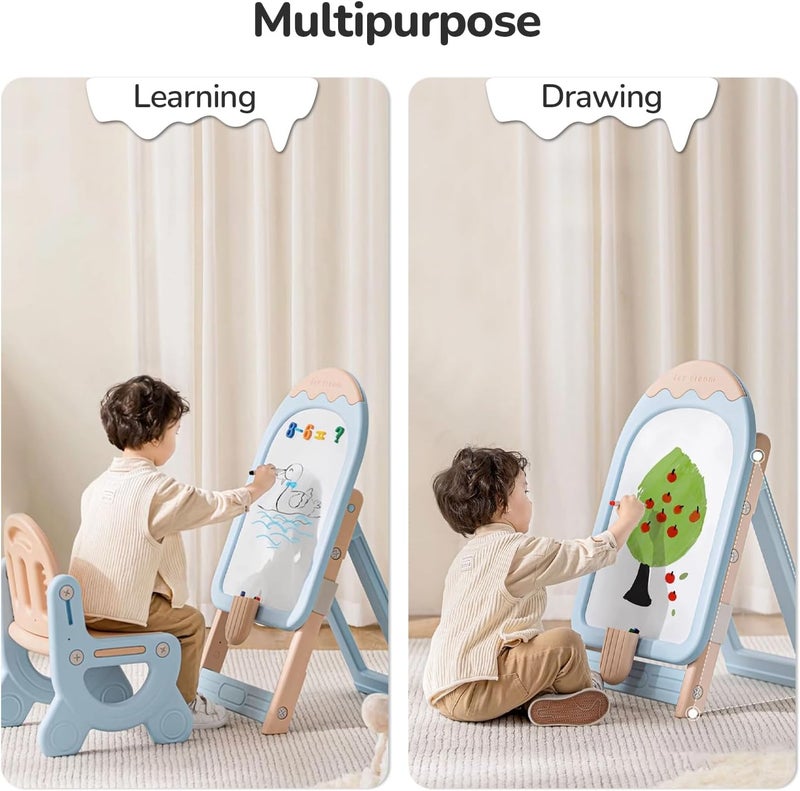 R for Rabbit Little Genius Candy Easel Board Set with Chair for Kids - Multifunctional Foldable Height Adjustable Drawing Activity Magnetic Board (Blue) - Image 2