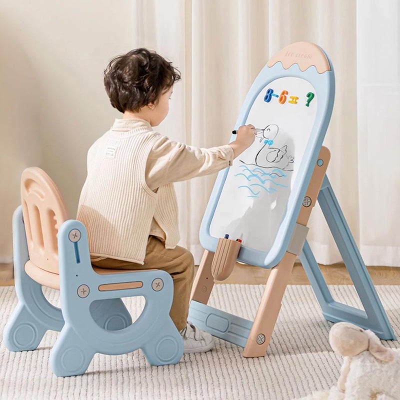R for Rabbit Little Genius Candy Easel Board Set with Chair for Kids - Multifunctional Foldable Height Adjustable Drawing Activity Magnetic Board (Blue) - Image 1