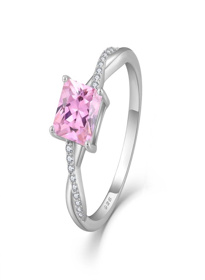 FJ Princess Cut Promise Rings for Her 925 Sterling Silver Engagement Wedding Pink Tourmaline Ring October Birthstone Jewelry Rings for Women Size 9 - Image 1