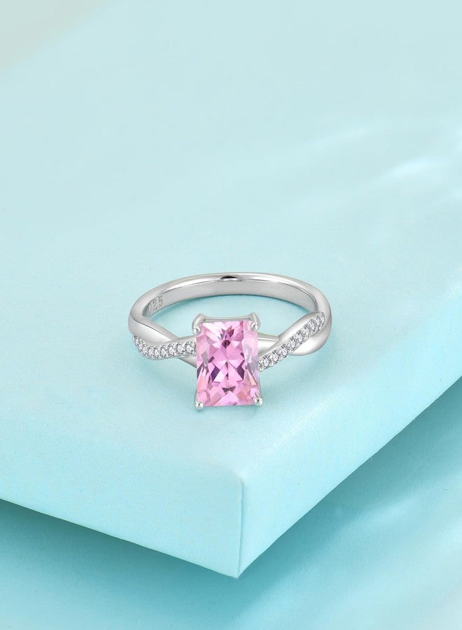FJ Princess Cut Promise Rings for Her 925 Sterling Silver Engagement Wedding Pink Tourmaline Ring October Birthstone Jewelry Rings for Women Size 9 - Image 5